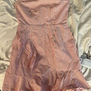 Striped Pink and White Strapless Dress